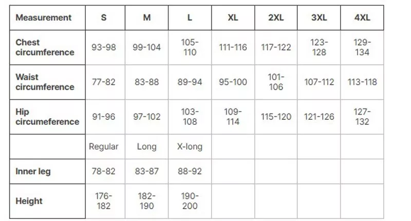 Yukon Winter Jacke Größentabelle
