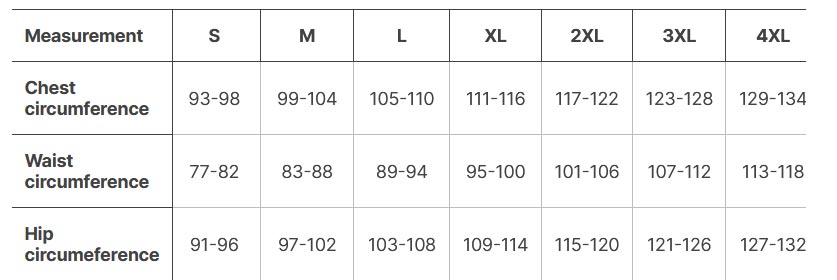 Helikon-Tex Chinook Regenjacke Größentabelle