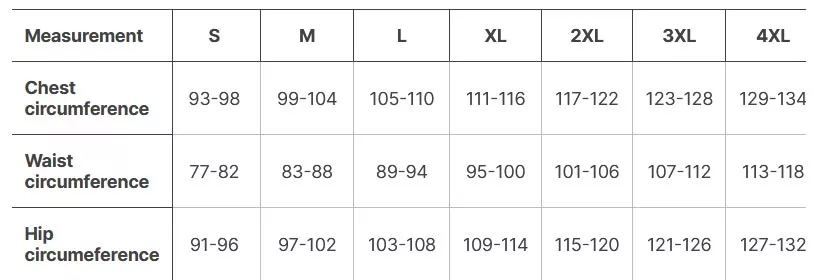 Helikon-Tex Chinook Regenjacke Größentabelle