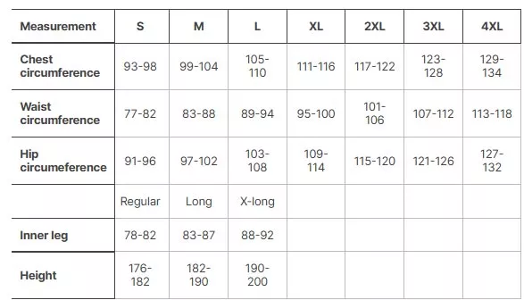 Groessentabelle Windrunner Hose