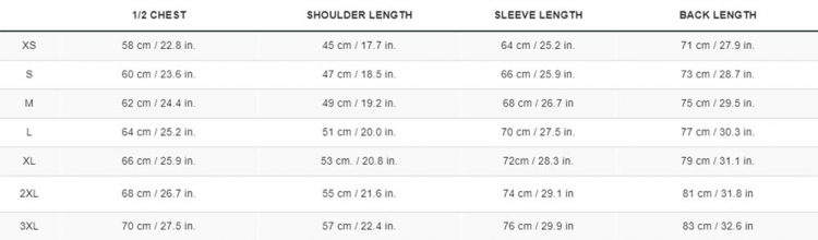 PENTAGON URBAN TACTICAL ANORAL GROESSENTABELLE SIZE CHART