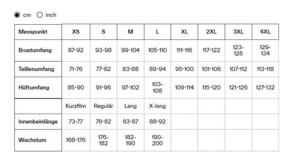 Helikon-Tex Canopy Langarm Hemd Größentabelle Size Chart