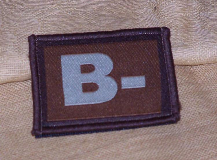 ID Patch Bloodgroup OD Green / Desert with Velcro B Neg ID Patch Bloodgroup OD Green / Desert with Velcro B Neg