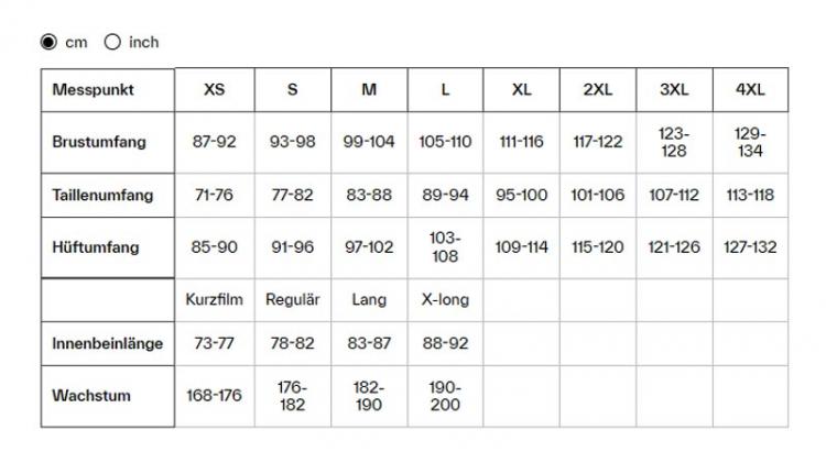 Helikon-Tex Canopy Langarm Hemd Größentabelle Size Chart